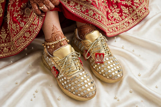 FUNKY N TRENDY gold mirror heeled sneakers for brides and bridesmaids