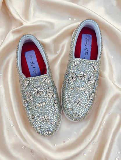 Funky N Trendy hand crystalized silver sneakers for brides / bridesmaids