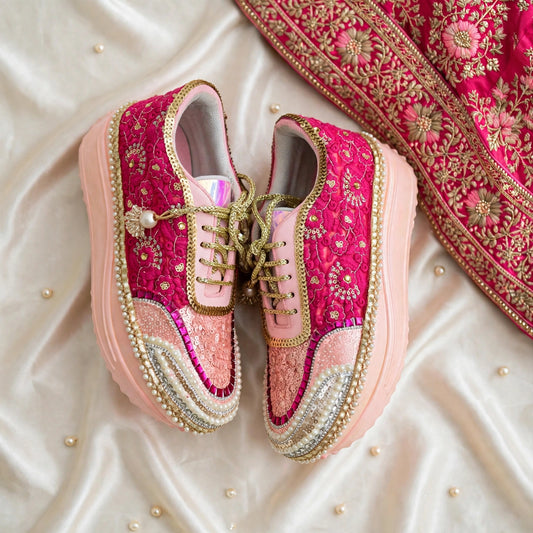 Rani Pink Royal - Embroidered Bridal Sneakers | Funky N Trendy