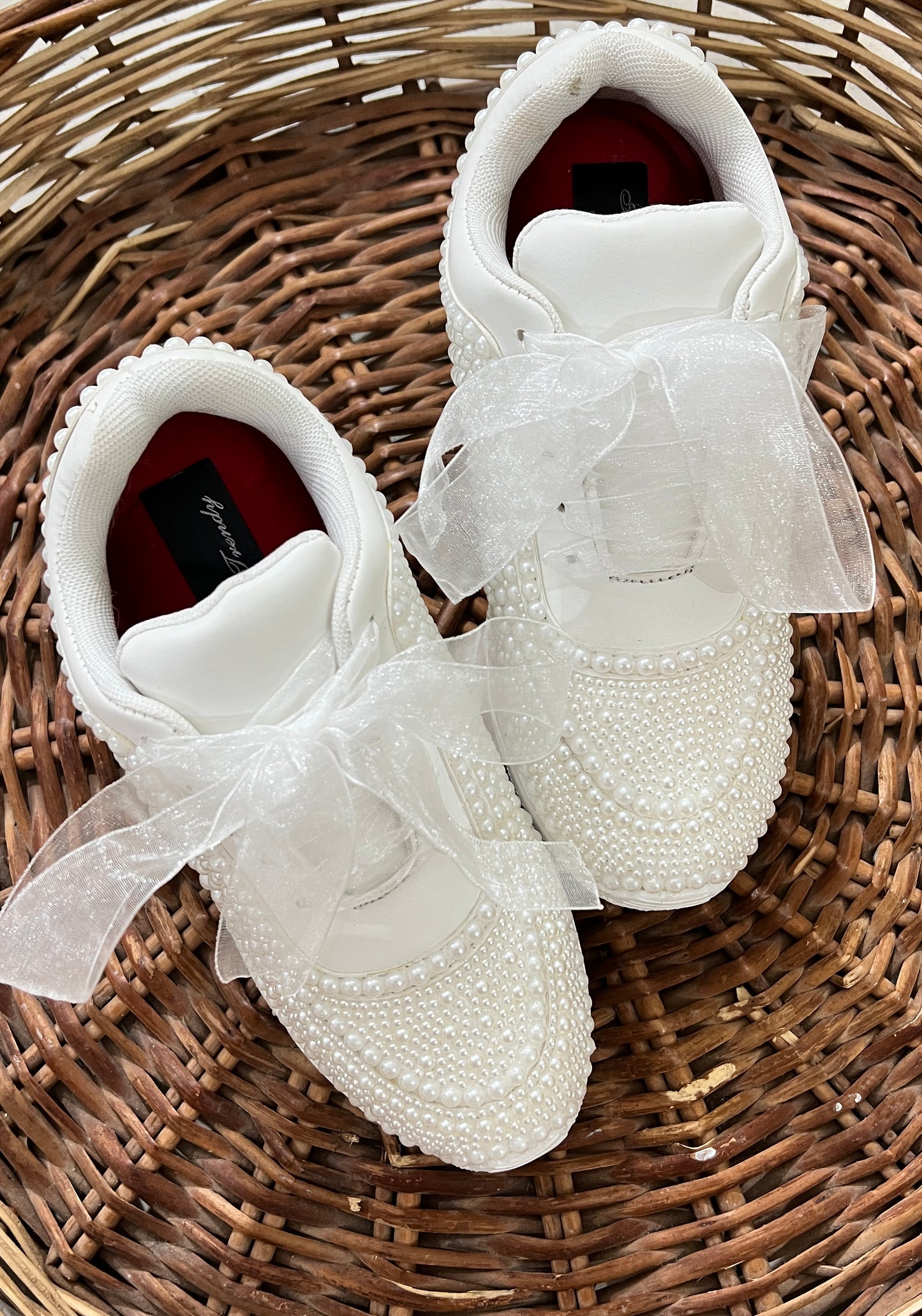 Funky N Trendy white pearl hand work sneakers / bridal sneakers/ sneaker for bride / white sneakers/ pearl sneakers for bride/ bridesmaid sneakers / pearls sneakers