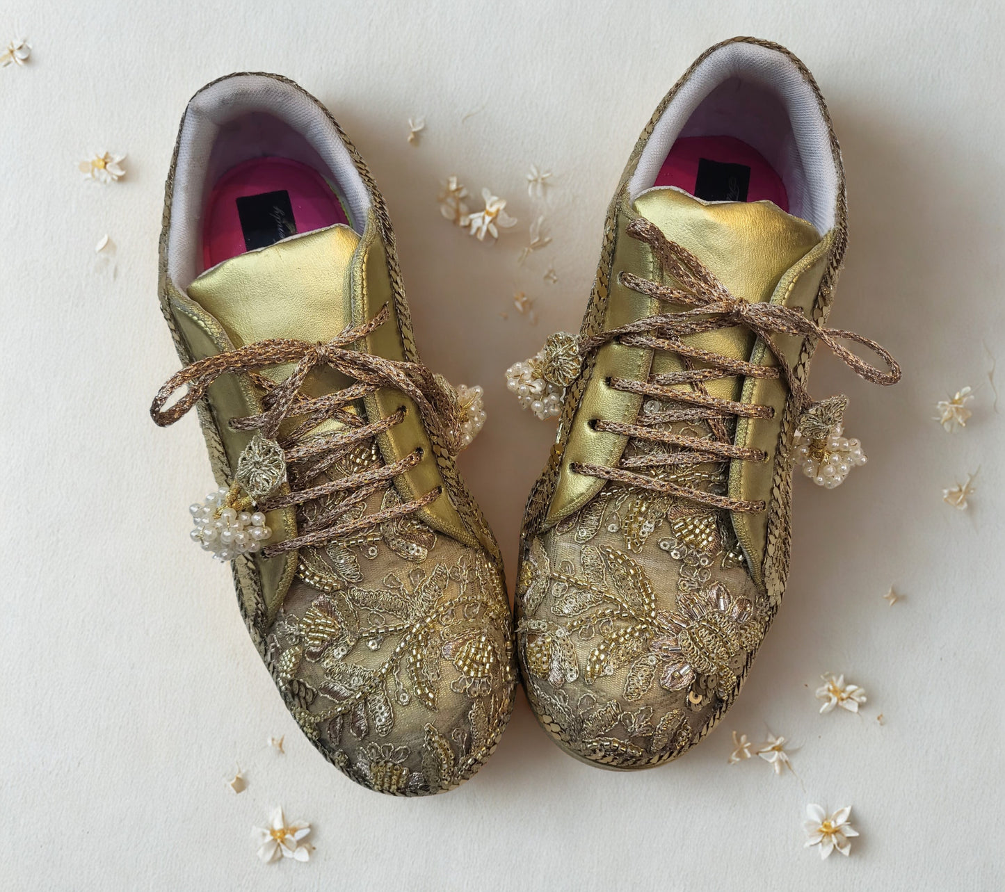 FUNKY N TRENDY hand embroidered sneakers for brides /bridesmaids / sneakers for bridesmaids/ handcrafted sneakers/ sequine sneakers / bridal sneakers / bridesmaid sneakers/ gold sneakers /embroidered shoes/ zardozi sneakers