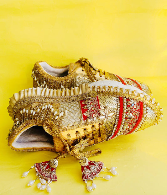 FUNKY N TRENDY red and gold sneakers for brides /bridesmaids / sneakers for bridesmaids/ handcrafted sneakers/ gold sneakers / bridal sneakers / bridesmaid sneakers/ gold sneakers / red shoes
