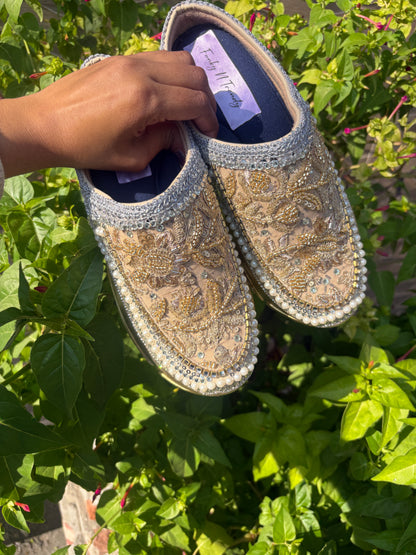 Funky N Trendy hand crafted golden bridal sneakers bridesmaid sneakers/ mom shoes / half shoes  / golden sneakers / embroidered half shoes