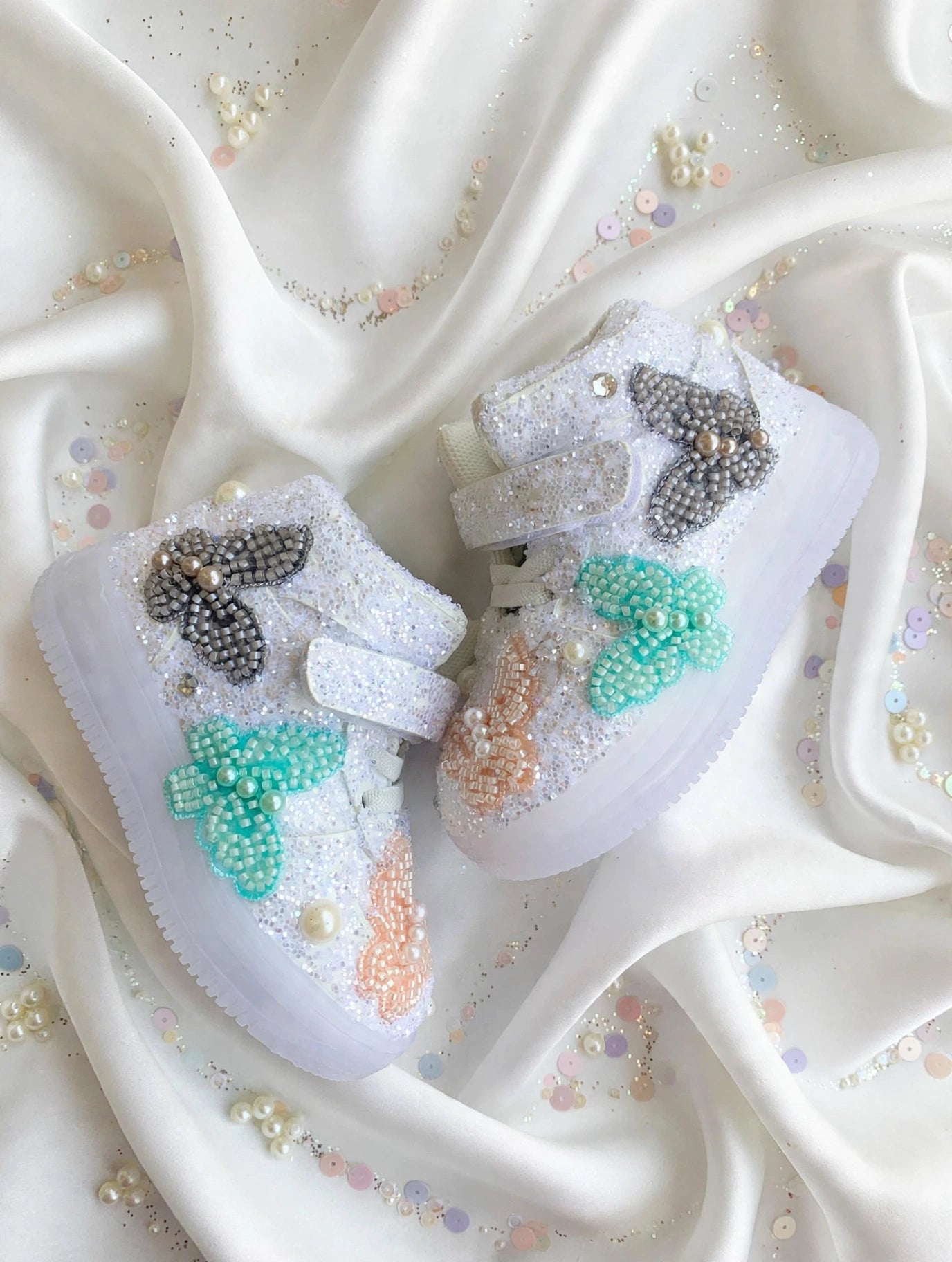 Funky N Trendy peach green butterfly sneakers /kids sneakers/ butterfly shoes / kids shoes/ purple sneakers / peach shoes for kids/handmade sneakers for kids