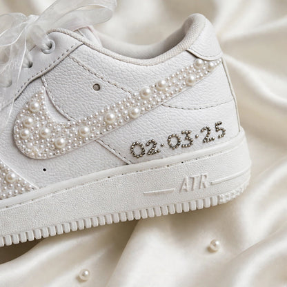 LUNA - Custom Pearl Bridal Sneakers with Wedding Date & Initials | Hand-Embellished White Wedding Sneakers