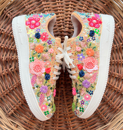 FUNKY N TRENDY fully hand crafted floral work with beads rhinestones cutdana etc /bridal sneakers / bridesmaid sneakers/ floral sneakers /colorful sneakers /bridal shoes / haldi mahendi shoes