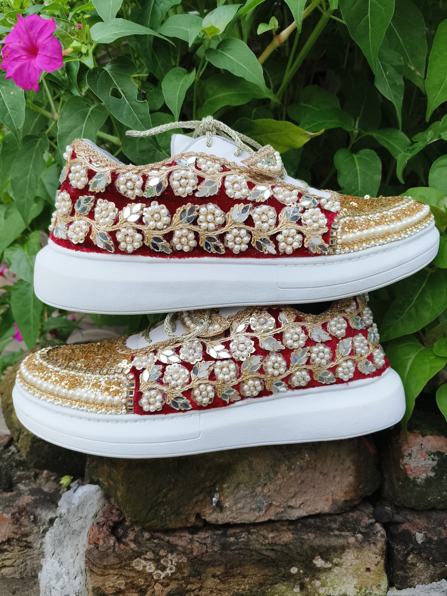 Funky N Trendy Maroon Magic Bridal Sneakers – Dance-Ready & Personalised