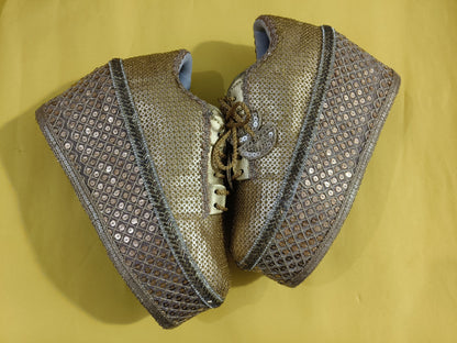 FUNKY N TRENDY Gold bridal sneakers - wedge sneakers heeled sneakers/ golden sneakers