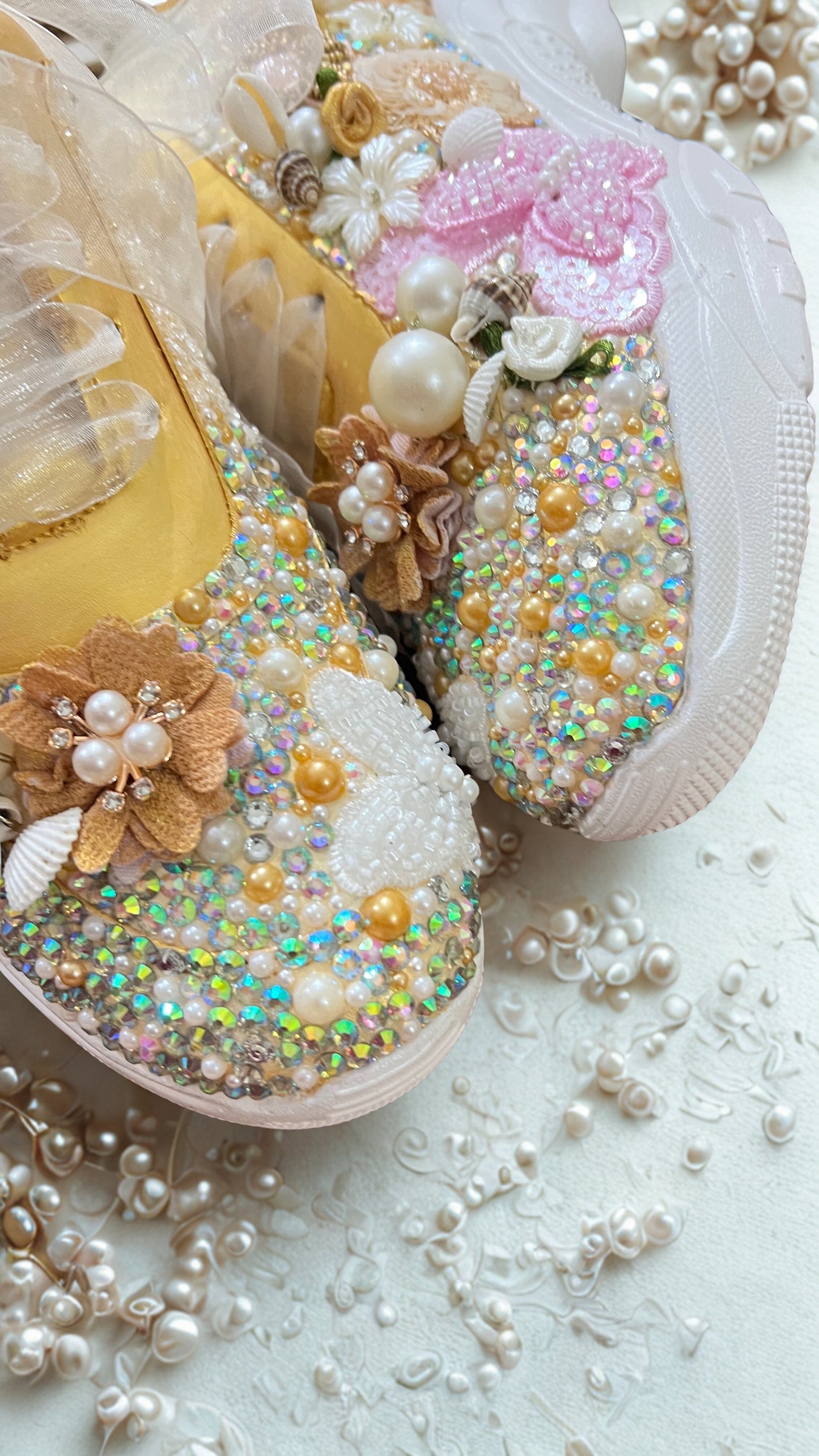 FUNKY N TRENDY gold pink butterfly embroidery sneakers for brides /gold embroidered sneakers/ handcrafted sneakers/ butterfly sneakers / bridal sneakers / bridesmaid sneakers/ gold and pink hand work sneakers