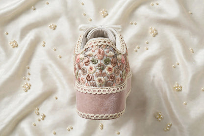 FUNKY N TRENDY Wildflower Embroidered Platform Sneakers – Blush Pink Floral Bridal Sneakers for Mehendi/Sangeet