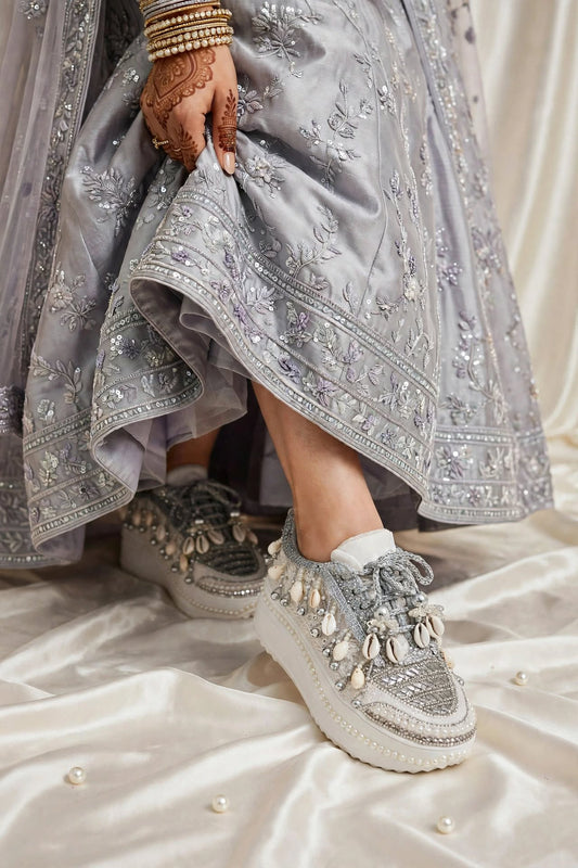 FUNKY N TRENDY silver sneakers for brides / silver sneakers for bridesmaids/ silver sneakers / bridal sneakers / bridesmaid sneakers/ silver hand work sneakers