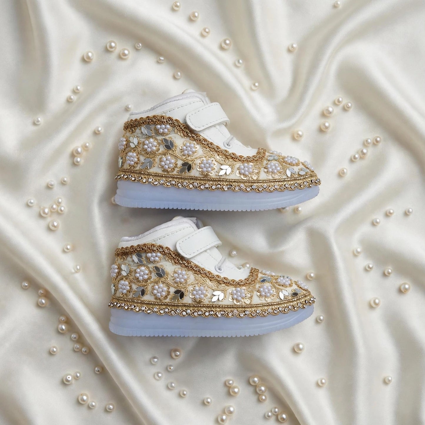 Sitara Noor – Pearl & Mirror Wedding Sneakers for Baby Girls & Flower Girls / Lahenga sneakers