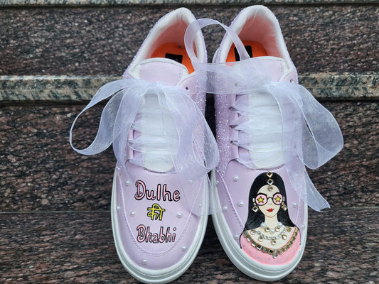 FUNKY N TRENDY hand painted water resistant wedding theme shoes for Dulhe ki Bhabhi / handcrafted shoes / quirky shoes/ bridesmaid shoes/purple