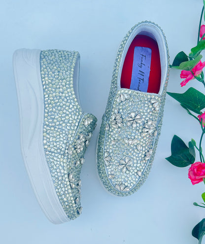 Funky N Trendy hand crystalized silver sneakers for brides / bridesmaids