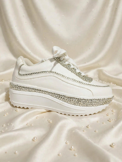 FUNKY N TRENDY rhinestone bridal sneakers / bridesmaid sneakers/ silver sneakers / silver shoes/stone sneakers studded shoes/ bride shoes/ white shoes