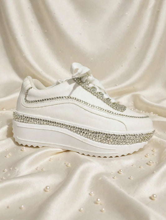 FUNKY N TRENDY rhinestone bridal sneakers / bridesmaid sneakers/ silver sneakers / silver shoes/stone sneakers studded shoes/ bride shoes/ white shoes
