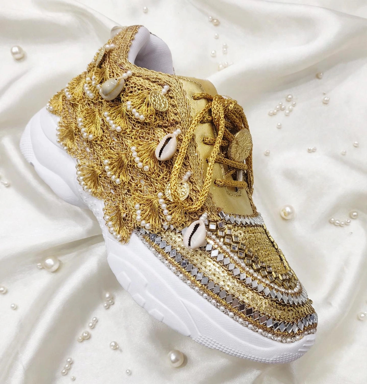 FUNKY N TRENDY gold sneakers for brides / gold sneakers for bridesmaids/ gold sneakers / bridal sneakers / bridesmaid sneakers/ golden hand work sneakers / gold sneakers / embroidered sneakers