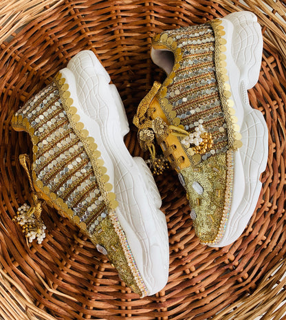 FUNKY N TRENDY gold mirror sneakers with for brides /bridesmaids / sneakers for bridesmaids/ handcrafted sneakers/ mirror sneakers / bridal sneakers / bridesmaid sneakers/ gold sneakers / mirror shoes