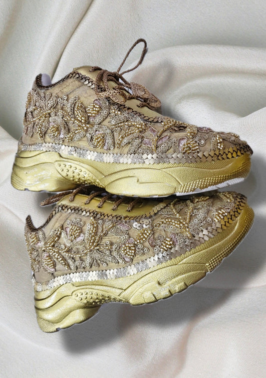 Funky N Trendy hand crafted golden bridal sneakers bridesmaid sneakers/ gold sneakers / golden sneakers / mirror sneakers/hand embroidered sneakers