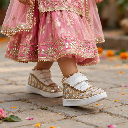 Sitara Noor – Pearl & Mirror Wedding Sneakers for Baby Girls & Flower Girls / Lahenga sneakers