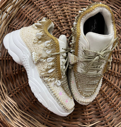 FUNKY N TRENDY gold and silver sneakers for brides / silver sneakers for bridesmaids/ gold sneakers / bridal sneakers / bridesmaid sneakers/ golden hand work sneakers