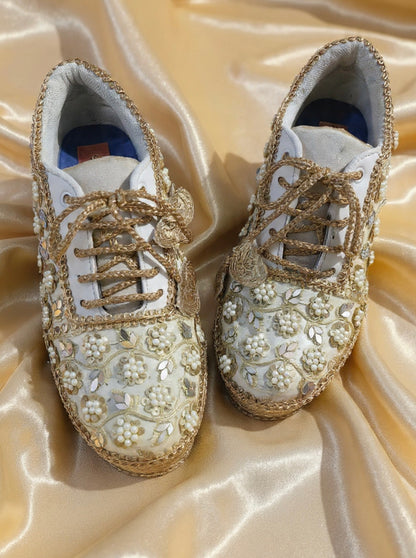 FUNKY N TRENDY Dull Gold Mirror sequine work sneakers - wedge sneakers heeled sneakers/ Rose gold sneakers