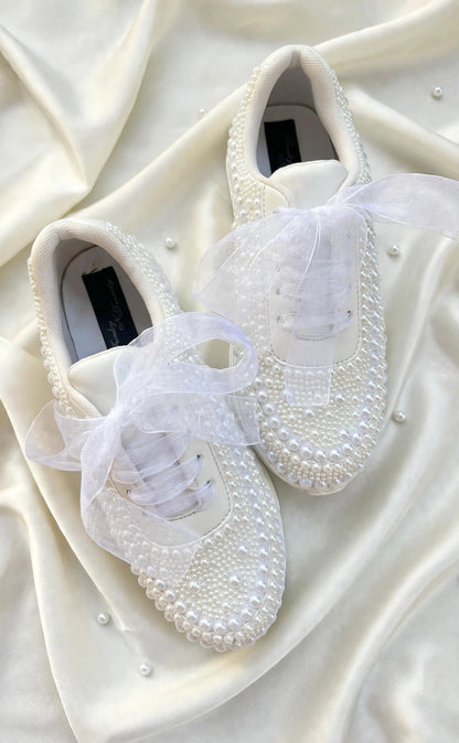 Pearl Embellished Bridal Sneakers – Luxury Wedding Shoes