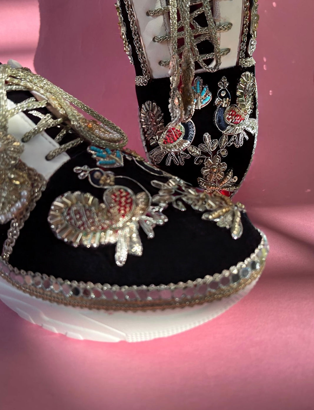 Funky N Trendy handcrafted hand embroidered cutdana work bridal sneakers/ bridesmaid sneaker / black sneakers /black boho sneakers/ black shoes/ unisex shoes / men shoes / women shoes