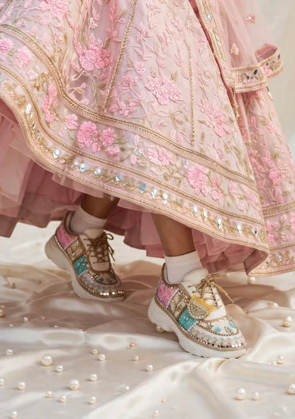 RANG RAAS - Multicolor Hand Embroidered Bridal Sneakers | Mirror Sequin Pearl Wedding Sneakers
