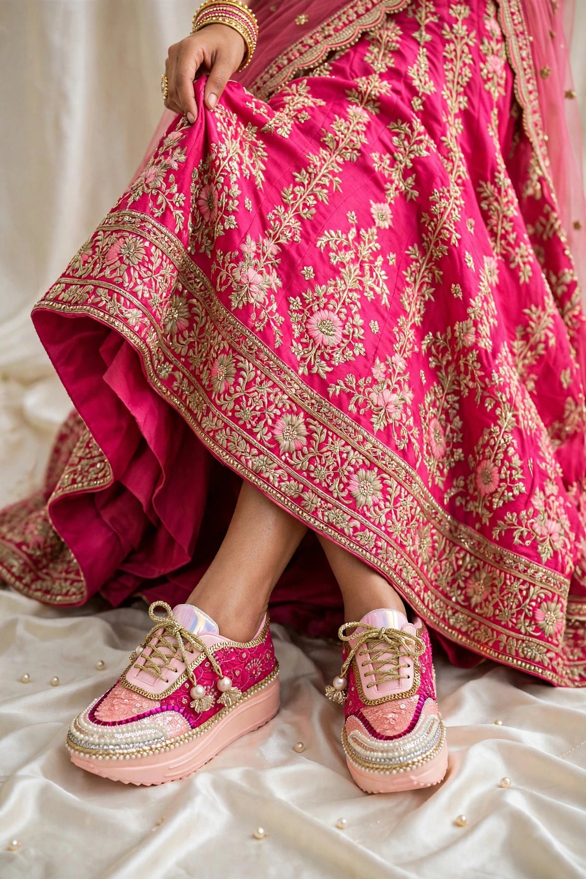 Rani Pink Royal - Embroidered Bridal Sneakers | Funky N Trendy