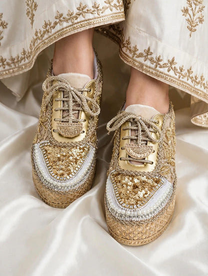 Golden Pearl Bridal Sneakers for Bride | Comfortable Wedding Shoes India | Funky N Trendy