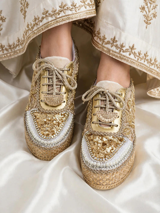 Golden Pearl Bridal Sneakers for Bride | Comfortable Wedding Shoes India | Funky N Trendy