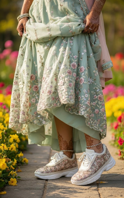 FUNKY N TRENDY fully hand crafted threadwork floral sneakers/ floral shoes/ pink sneakers/ lavender sneakers