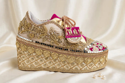 FUNKY N TRENDY Rani pink bridal sneakers - wedge sneakers heeled sneakers