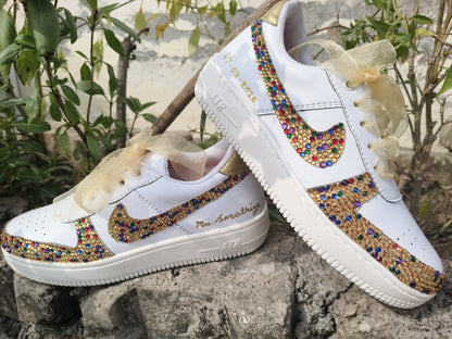 FUNKY N TRENDY multi colored rhinestone bridal sneakers / bridesmaid sneakers/ gold sneakers / gold shoes/stone sneakers studded shoes/ bride shoes/ white shoes
