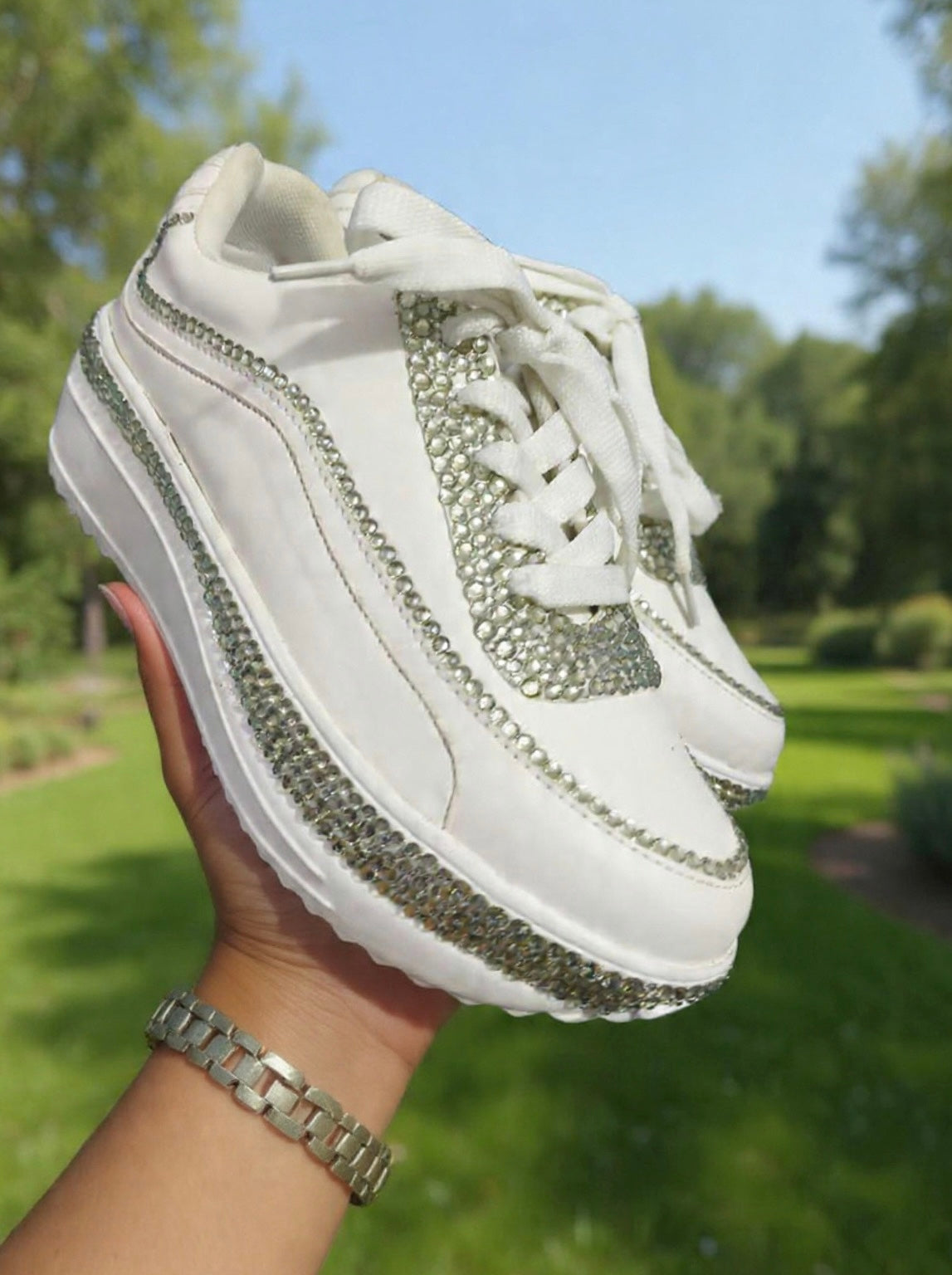 FUNKY N TRENDY rhinestone bridal sneakers / bridesmaid sneakers/ silver sneakers / silver shoes/stone sneakers studded shoes/ bride shoes/ white shoes