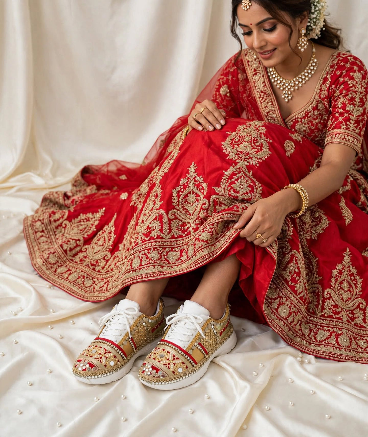 FUNKY N TRENDY red and gold sneakers for brides /bridesmaids / sneakers for bridesmaids/ handcrafted sneakers/ gold sneakers / bridal sneakers / bridesmaid sneakers/ gold sneakers / red shoes