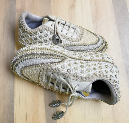Funky N Trendy Ivory Magic Bridal Sneakers – Custom Bead Detailing- handcrafted beauty