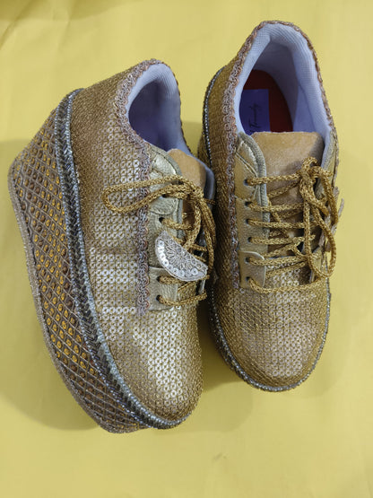 FUNKY N TRENDY Gold bridal sneakers - wedge sneakers heeled sneakers/ golden sneakers