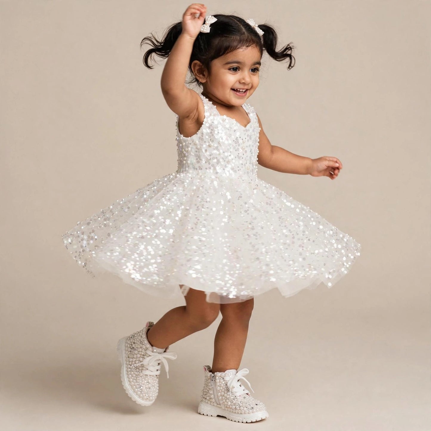 Funky N Trendy – White Pearl Bridal Boots for Baby Girls | Crystal Embellished Birthday Boots with Zipper