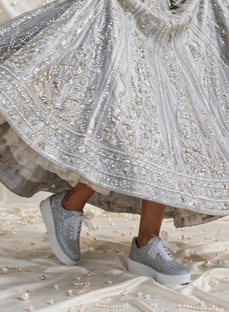 Silver Glitter Platform Bridal Sneakers – Handmade Luxury Wedding Shoes for Brides