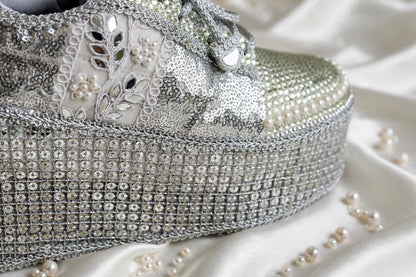 Silver Rhinestone Magic - Bridal Platform Sneakers | Silver Wedge Sneakers for Engagement or Sangeet