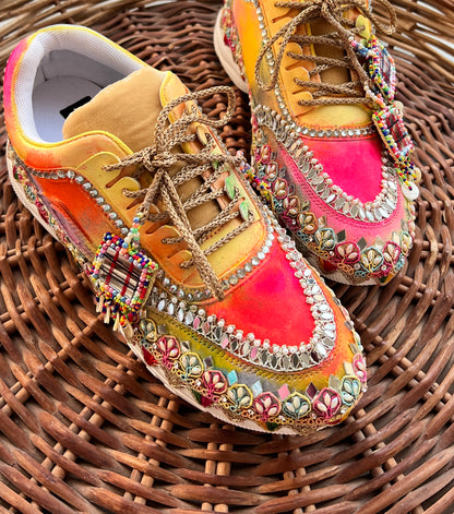 FUNKY N TREND “Handcrafted Ombre effect Mirror Sneakers – Garba Special”