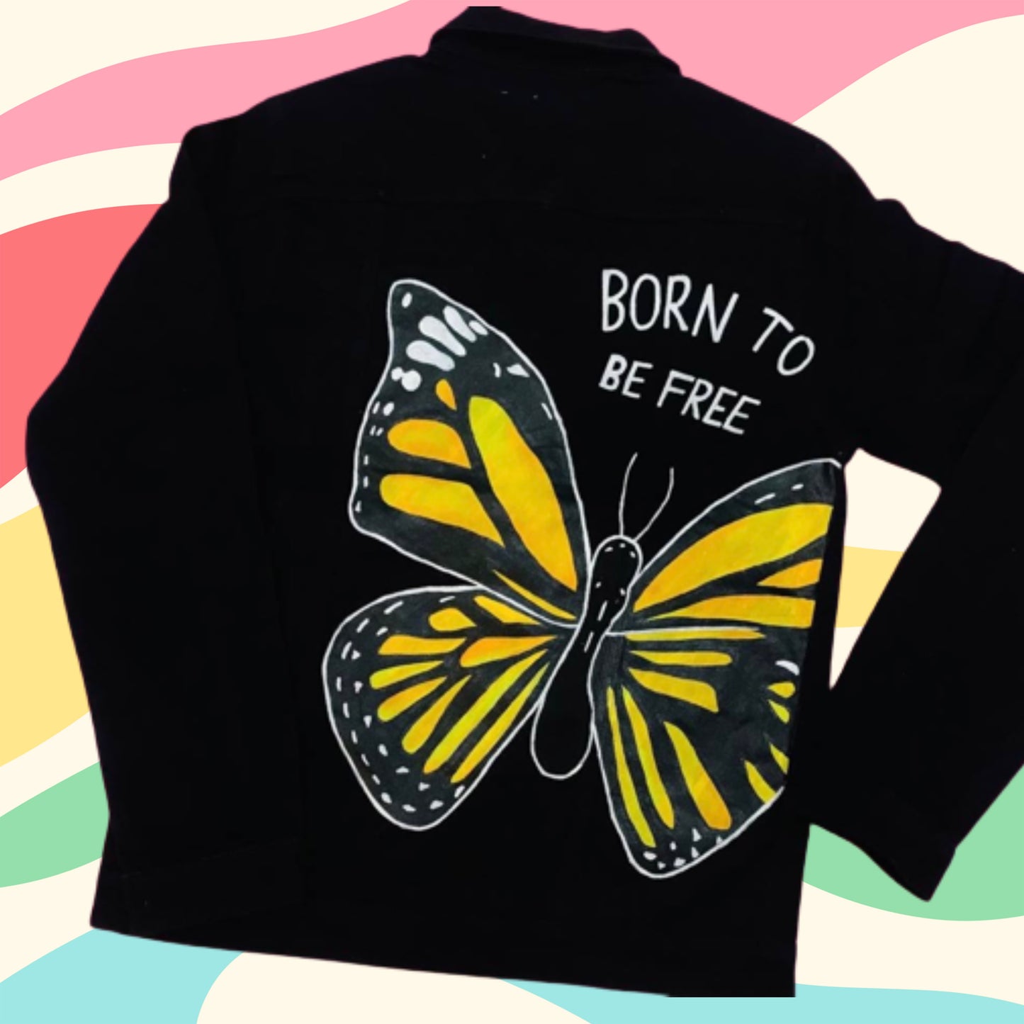 Funky N Trendy hand painted black butterfly theme denim jacket for women
