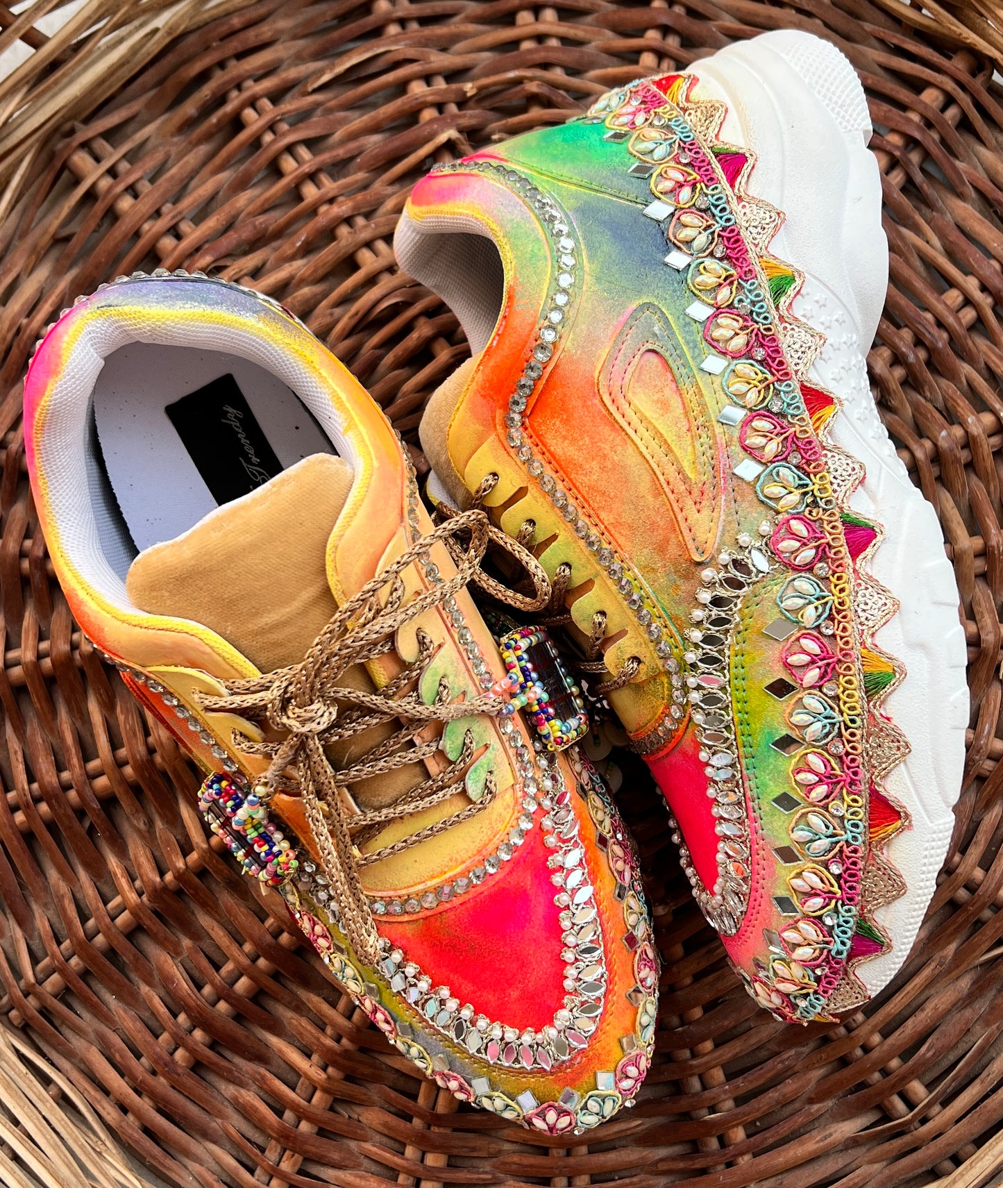 FUNKY N TREND “Handcrafted Ombre effect Mirror Sneakers – Garba Special”