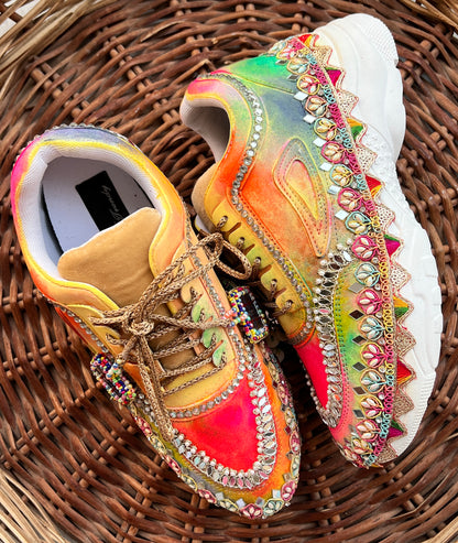FUNKY N TREND “Handcrafted Ombre effect Mirror Sneakers – Garba Special”