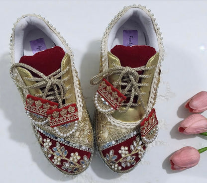 FUNKY N TRENDY red and gold bridal sneakers / bridesmaid sneakers/ golden sneakers / gold sneakers / red shoes / red bridal sneakers / embroidered shoes / embroidered sneakers