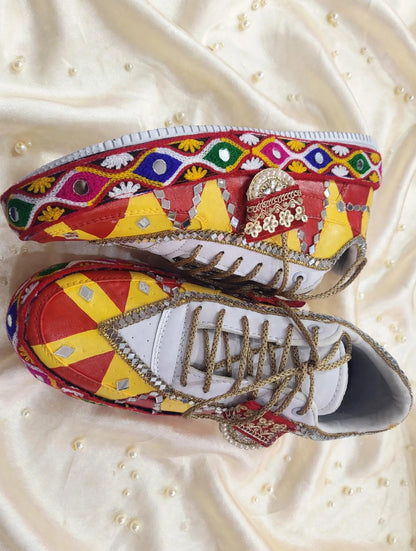 Handcrafted Navratri Garba Sneakers | Mirror-Work Bandhani Sneakers for Women