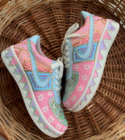 FUNKY N TRENDY pink theme hand crystalized sneakers for brides / bridesmaids/ pink sneakers / pastel sneakers / pink shoes / rhinestone work shoes