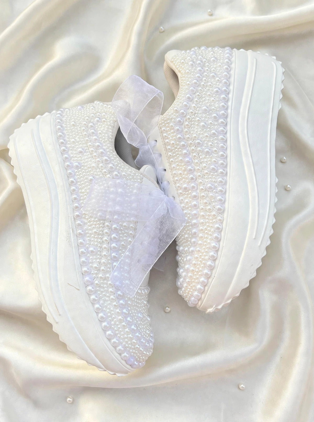 Pearl Embellished Bridal Sneakers – Luxury Wedding Shoes
